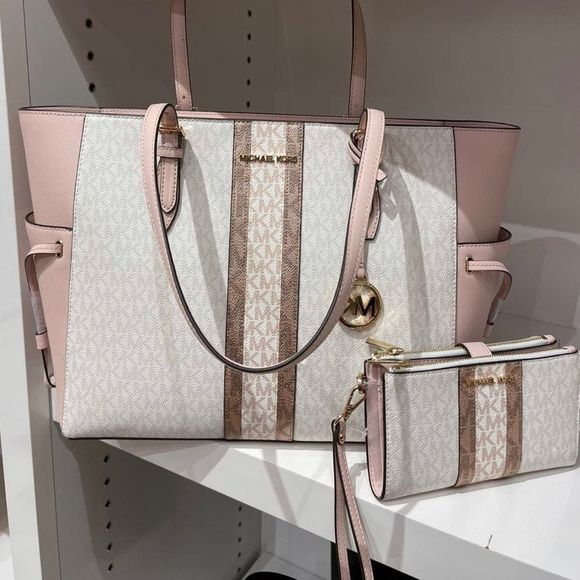 BUNDLE Michael Kors Gilly Large Drawstring Travel Tote Shoulder PwD Blush Wallet - Picture 15 of 16